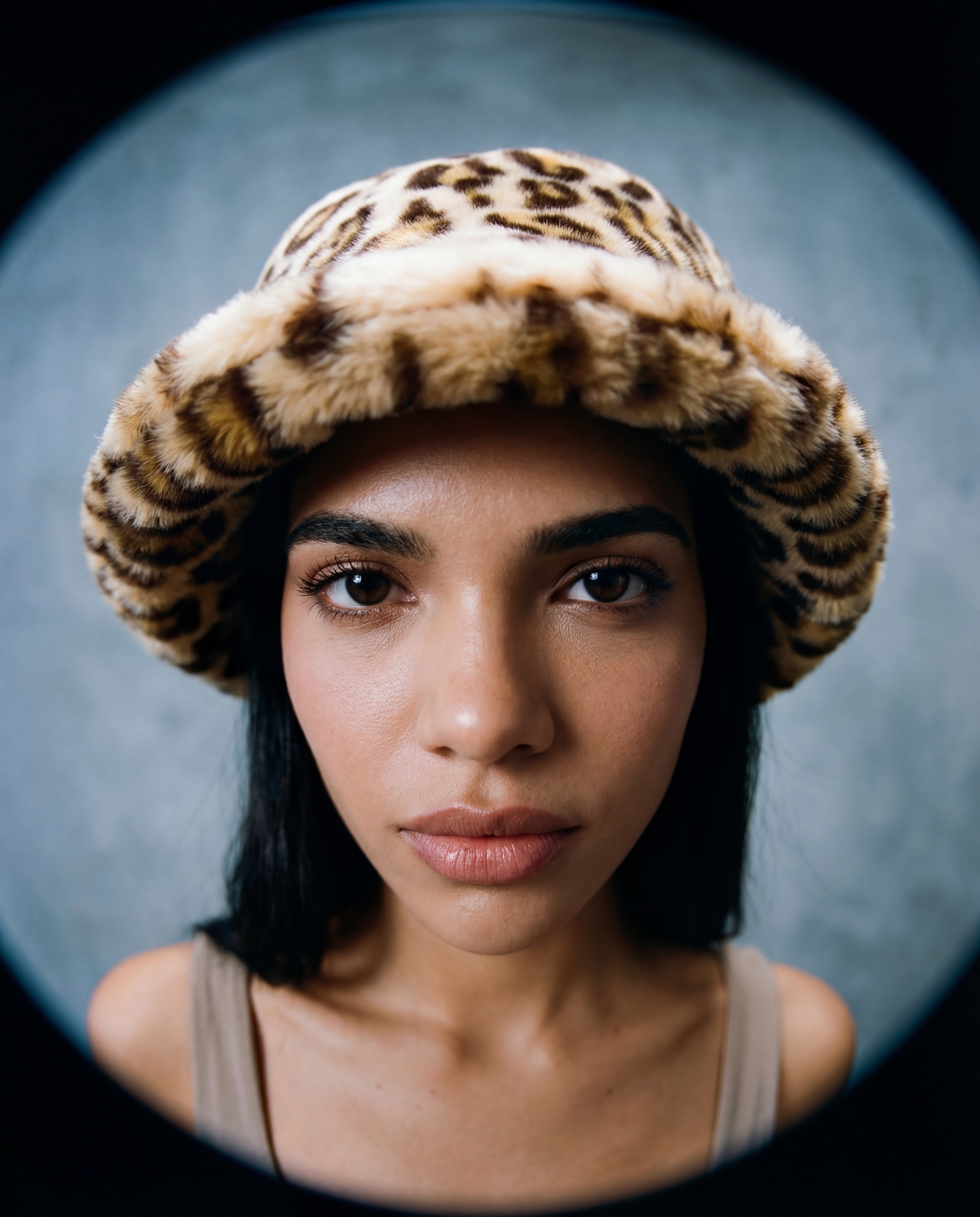 Bob femme en fausse fourrure vegan léopard, chapeau hiver tendance luxe, accessoire mode chaud Maison Quivernay Paris.