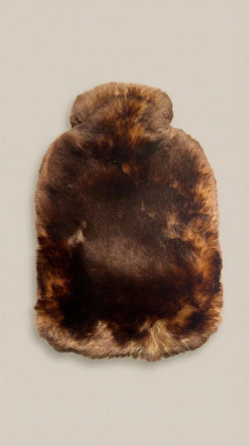 Bouillotte en fausse fourrure vegan marron, accessoire chaleur hiver doux et confortable, objet cocooning luxe Maison Quivernay Paris.